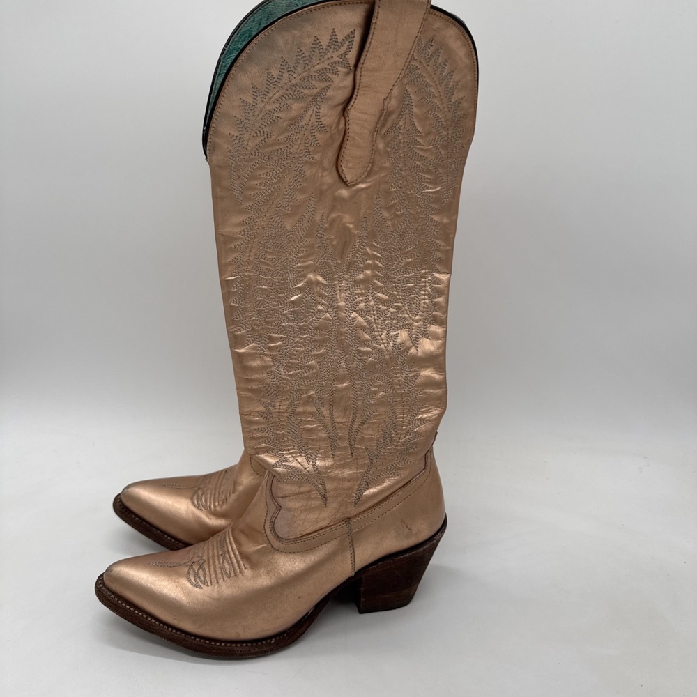 Corral Ladies Rose Gold Embroidery‎ Pointed Toe Tall Western Boots E1380 Sz 7